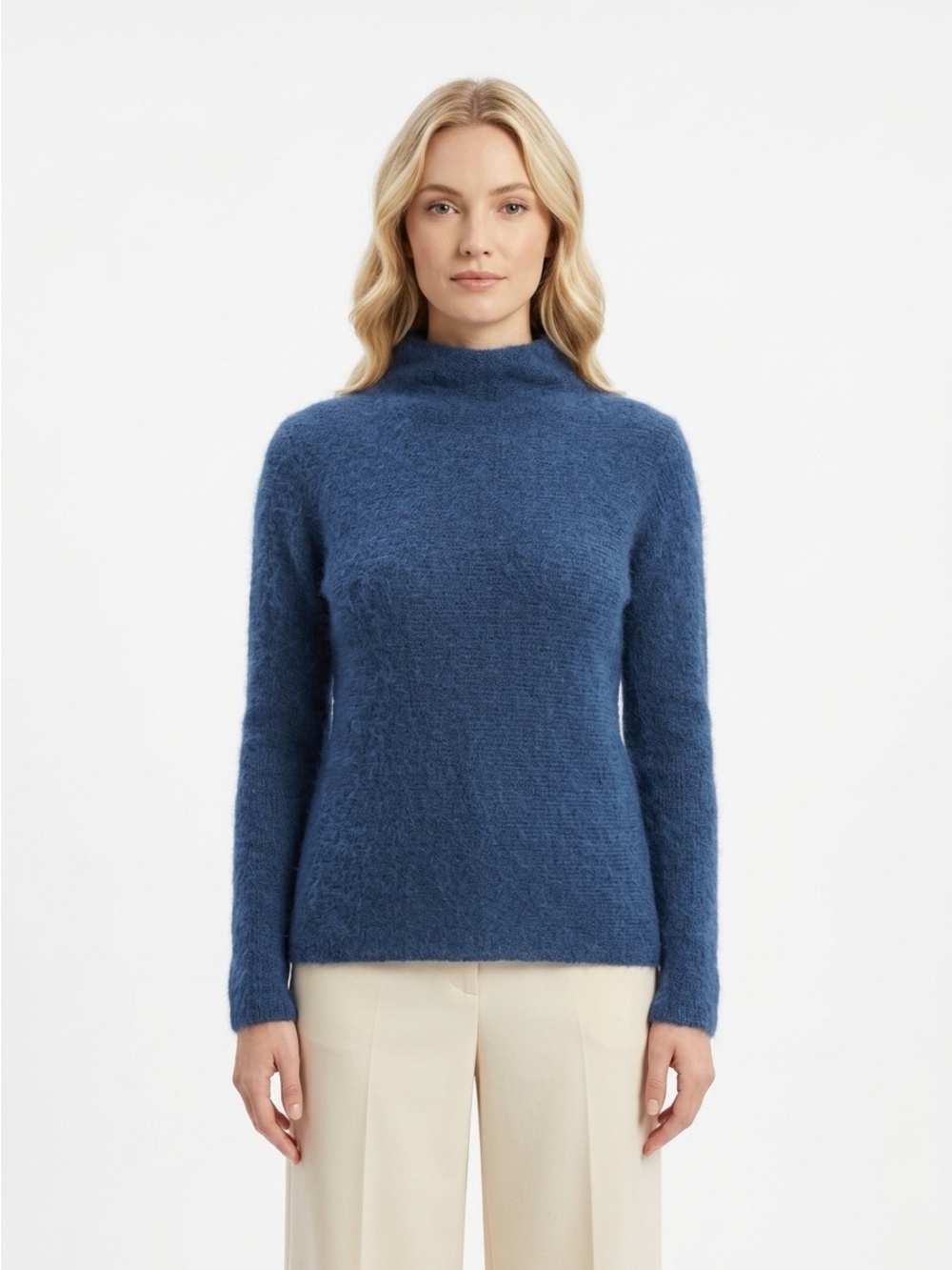 Nordstrom Signature Mock Neck Sweater 100% Cashmere Navy Blue Size S